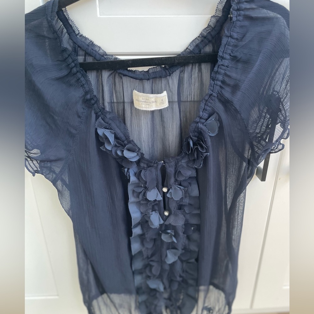 Abercrombie & Fitch Blue Ruffled Sheer Blouse